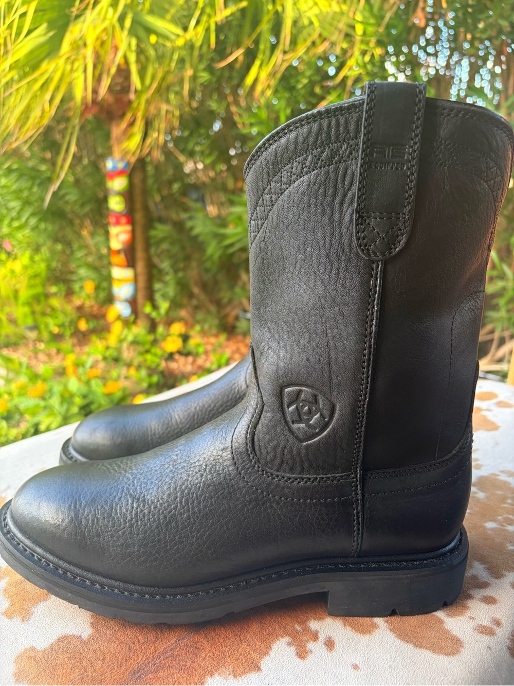 Men’s ARIAT Sierra Black Western Leather Work Boots Worn 1X SZ 10D